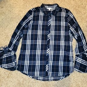 Plaid Button Down with Bell sleeves Time and Tru size Med 8-10